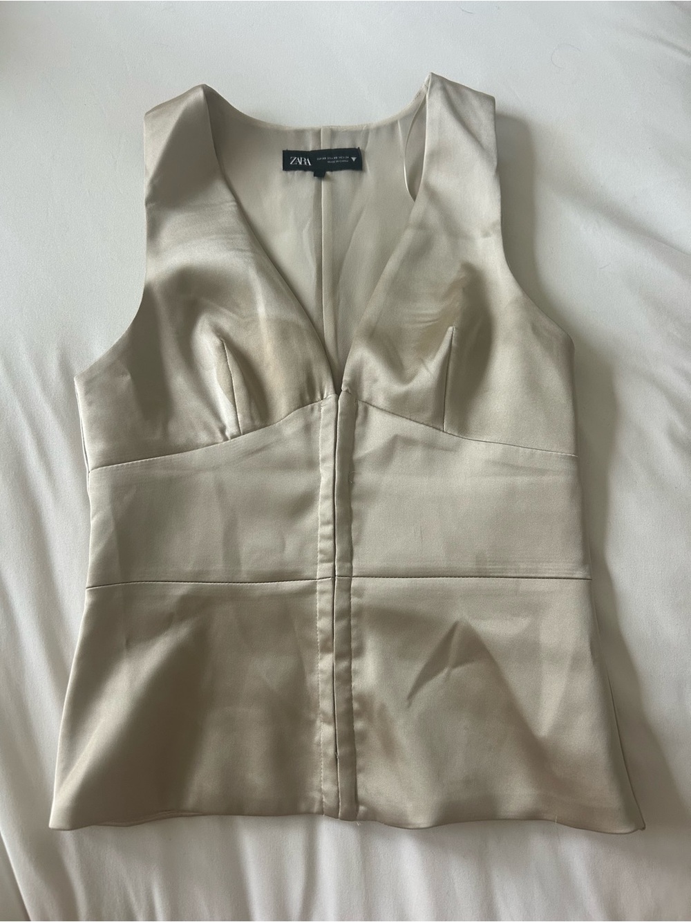 Zara Cream Satin Longline Blazer